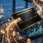 Professional image of a luxury credit card with cashback rewards and financial growth symbols in a modern USA banking theme